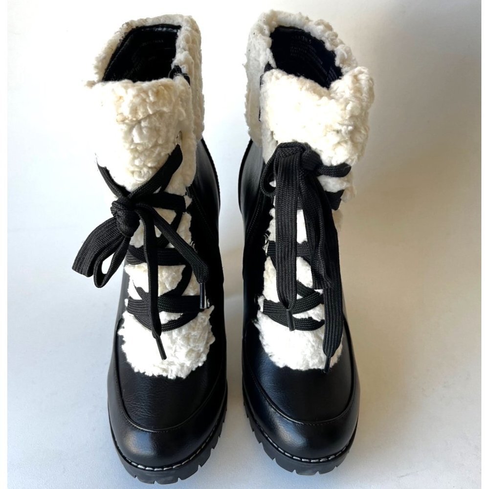 BCGeneration Black Fur booties Chunky Heel Women Boots Size 8 - Picture 10 of 12